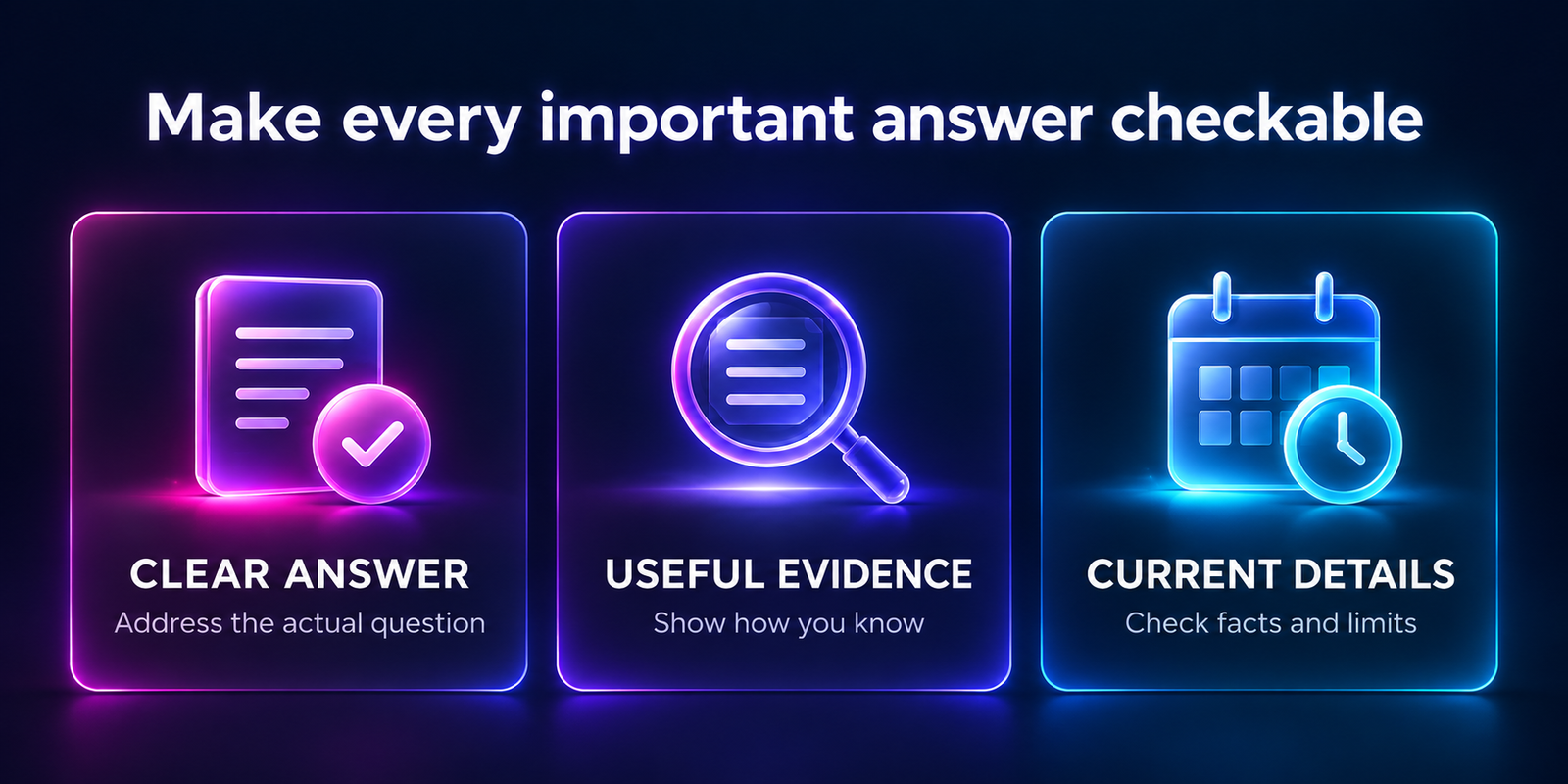 Review whether answers are clear, supported by useful evidence and based on current details.